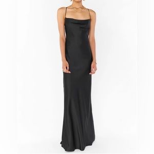 Show Me Your Mumu Tuscany Maxi Slip Dress - Black Luxe Satin
